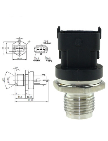 Capteur pression carburant, 0281002472 Opel Fiat Alfa 1.9 JTD